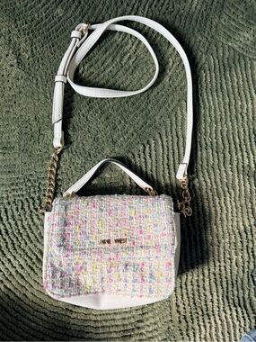 Nine West White Tweed Crossbody Bag with Multicolor Accents